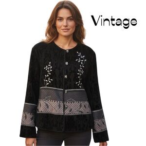 Vintage Allure Floral Embroidered Tapestry Jacket Coat Size L